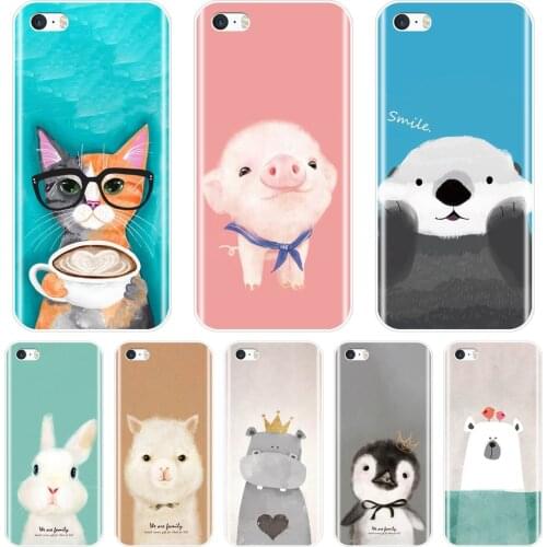 TPU Phone Case For iPhone 5C 5S SE 5 S Soft Silicone Pink Pig Cat Bear Rabbit Alpaca Otter Penguin Back Cover For iPhone 4S 4 S