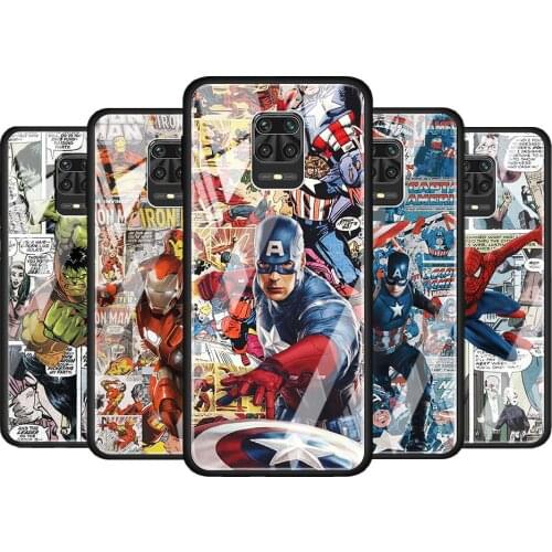 Spiderman captain america for Xiaomi Redmi Note 10 Pro Max 10S 9T 9S 9 8T 8 7 Pro 5G Luxury Tempered Glass Phone Case Cover