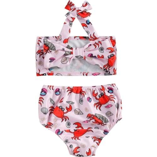 Kids Baby Girl Swimwear Summer Printed Two Pieces Swimsuits Cute Bowknot Halte Tops+Shorts Infant Baby Girl Beachwear 0-4Y