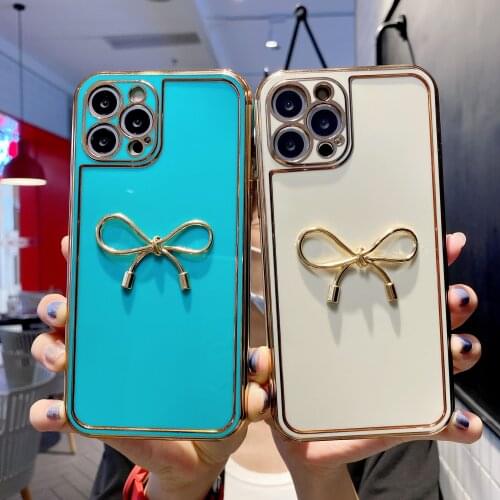 Electroplated Golden Bowtie Case for iPhone 12 Pro Max Back Phone Cover for 12 Mini 11 Pro Max X XS XR 8 7 Plus SE 2020 Capa