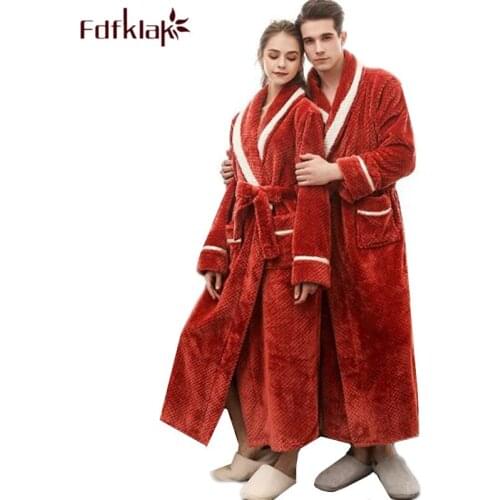 Fdfklak Couples robe thick warm bathrobe women winter robe flannel long bathrobes female sleepwear womens robes home clothes
