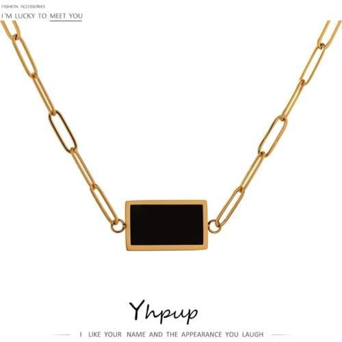 Yhpup Temperament Square Pendant Women Necklace Stainless Steel Accessories Trendy Chain Collar Necklace Jewelry Gift 2021