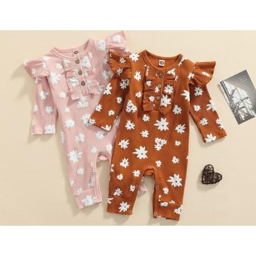 0-18M Newborn Baby Girl Long Sleeve Print Cotton Romper Jumpsuit Outfits Spring Autumn Clothes