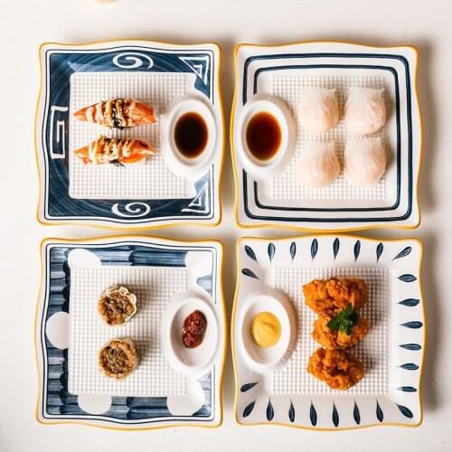 Japanese-style Ceramic Plate Dish Dumplings Bowl Sushi Plate with Sauce Dish Dessert Snack Salad Dinner Tray Kitchen Tableware