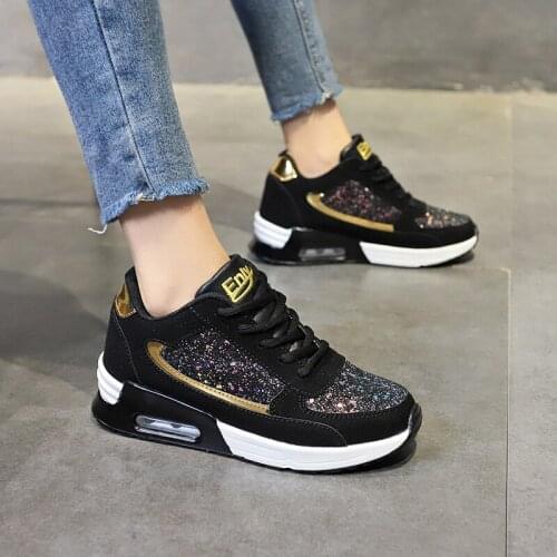 Women Sneakers 2021 Lace Up Glitter Autumn Flat Vulcanized Ladies Bling Casual Female Fashion Platform Plus Size Shoes