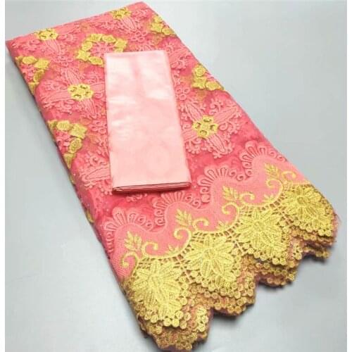 Hot 2.5+2.5 Yards Pink Bazin Riche 100% Cotton Embroidered Swiss Voile Lace Material For African Women Dress TY720-3