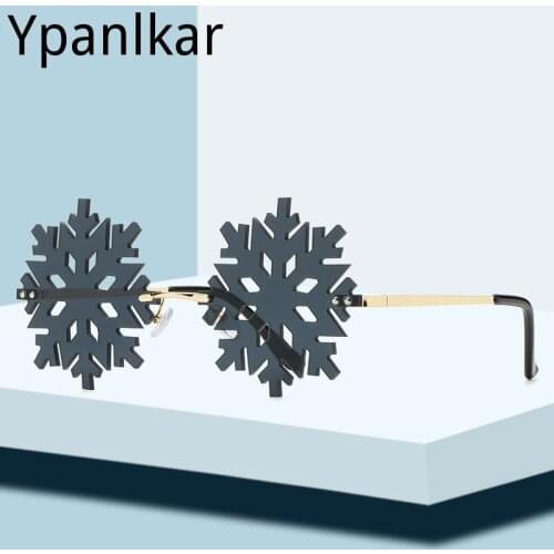 Fashion Snowflake Shape Sunglasses Women Vintage Unique Rimless Clear Eyewear Men Hollow Sun Glasses Shades UV400 Christmas Gift