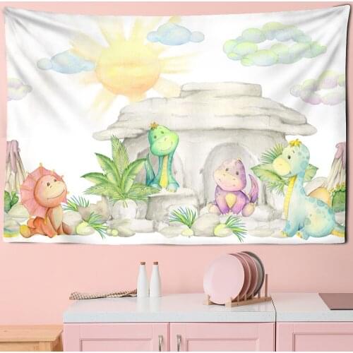 Kawaii Dinosaur Printing Wall Tapestry Big Bedroom Iiving Room Background Cloth Boys' Dormitory Home Decor
