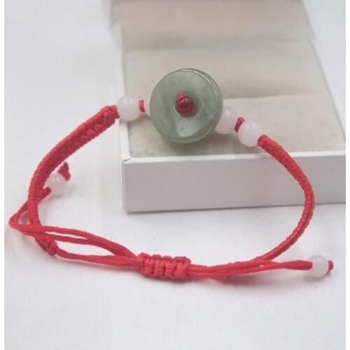 Genuine Natural Green A Jadeite Oil-Green Safe Bead with Red Cord Handmade Bracelet