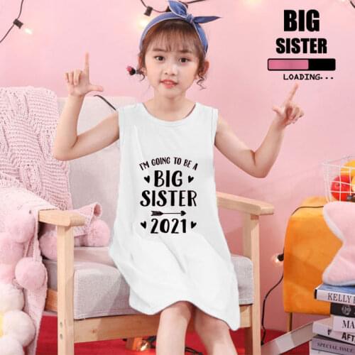Want to be a big sister Nightdress Little Teen Girl Pajamas Dresses Children Cartoon Summer Nightgown Home Clothes Kids Sleepwea