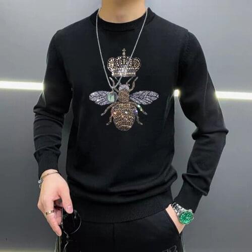 Winter New Arrival Long Sleeve Design 3D Hot Drill Pullover Mens Sweater Casual Knitting Printed Top Warm Super Large Size