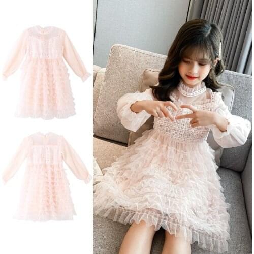 Teenager Girls Long Sleeve Boutique Dress Spring Fashion Cake Layered Tutu Dress for 12Yrs Ivory Pink Princess Vestido Clothing