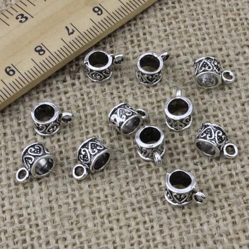 50pc/lot Zinc Alloy Silver Tone Charm Pendant Bails Cord end For Necklace DIY Jewelry Making 11x6x7mm Hole:5mm K05255