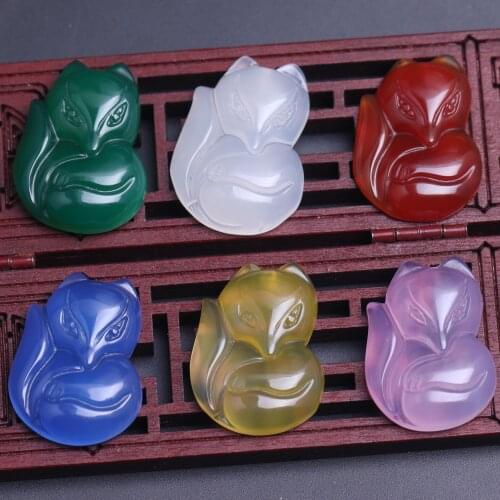 Natural Agate Chalcedony Fox Pendant Necklace Jewellery Fashion Accessories Hand-Carved Man Luck Amulet Sweater Chain