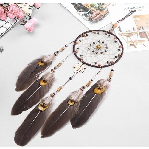 Indian Style Feathers Pendant Dream Catchers Hanging For Home Wall Car Decoration 50cm Beads Nets Wind Chimes Dreamcatchers