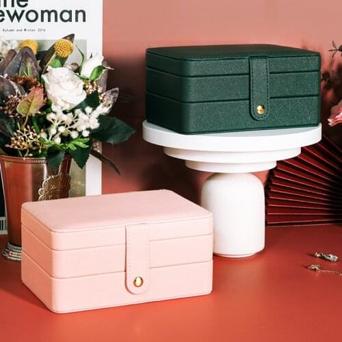 Portable Three Layer PU Jewelry Packaging Display Button Ring Earrings Necklace Jewelry Storage Box Organizers Gift Tray Holder