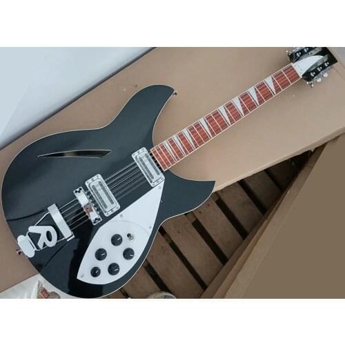 Factory Outlet-12 Strings Black Semi-hollow Electric Guitar with R Tailpiece,Rosewood Fretboard