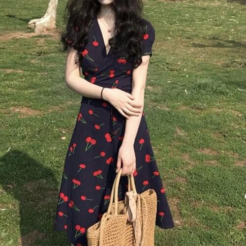 Sexy V-neck Printing Dress for Woman 2021 Summer Fashion Broken Flower Plus Size 2XL Vacation Ruffles Dresses