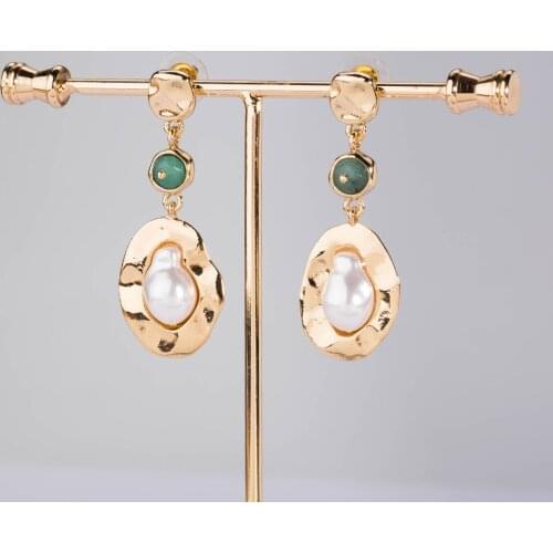 Korean Gold Color Plated Freshwater Pearl Square Pearl Dangle Earrings For Women Personality Jewelry Best Gift Wholesale