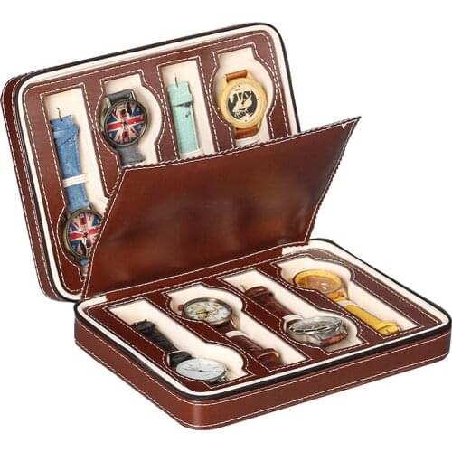 2/4/8 Grids Jewelry Watch Storage Box Portable Travel Watch zipper Case Artificial Leather Watches Display Organizer Box