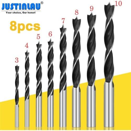 8pcs/Set 3-10mm Diam Twist Drill Bit 58-120mm Length Wood Spiral Drill Bits with Center Point High Strength Woodworking Drilling