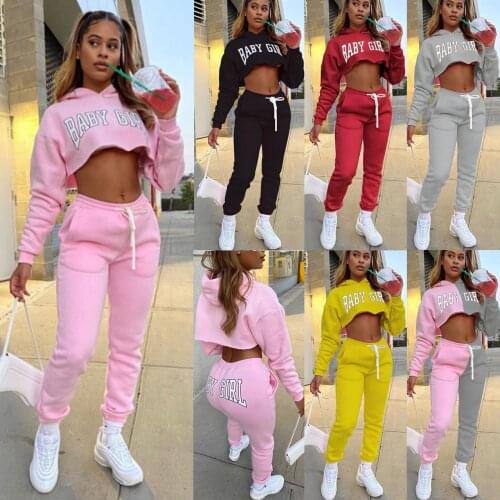 BABY GIRL Letters Printed Jogging Sweatsuit Womens Tracksuit Hoodies Crop Top Long Pant Suits Sportswear Two Piece Set Outfits