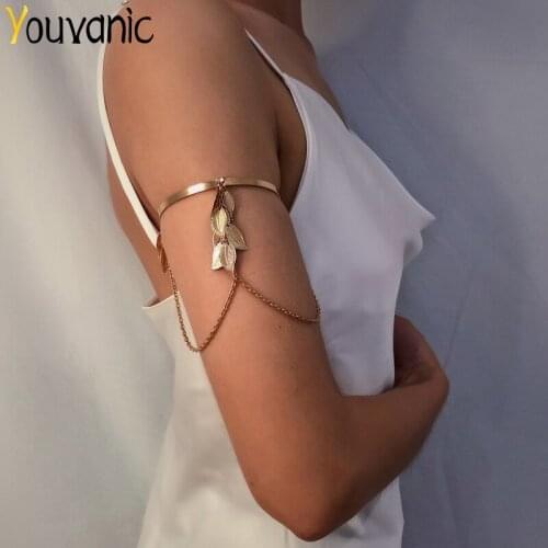 Youvanic Vintage Leaf Tassel Upper Arm Bracelet For Women Chain Bracelet Bangles Charms Cuff Bracelet Boho Beach Accesories 0124
