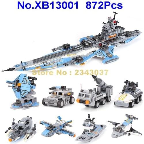 Xb13001 872pcs 8in1 Military Space Universe Spacecraft Battleship Building Blocks Toy