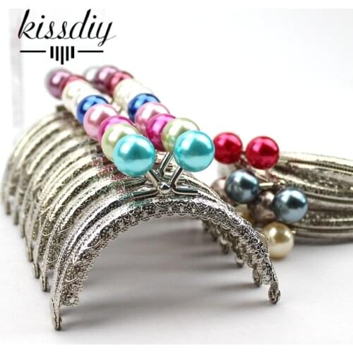 KISSDIY 10 pcs 8.5 CM Pearl Head Bag Kiss Clasp Silver semicircle Lace Metal Pattern Purse Frame DIY Bag Accessories