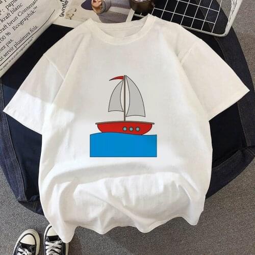 Women Vintage Style Fashion Hand painted boat Print Funny Summer T shirt Women Princess Short Sleeve Tees