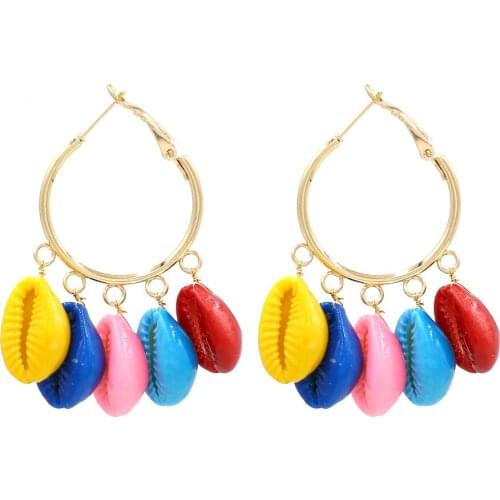 LEADERBEADS Womens Bohemian Multicolor Natural Shell Hoop Earring for Summer Beach Holiday Jewelry Female Ethnic Dangle Brincos