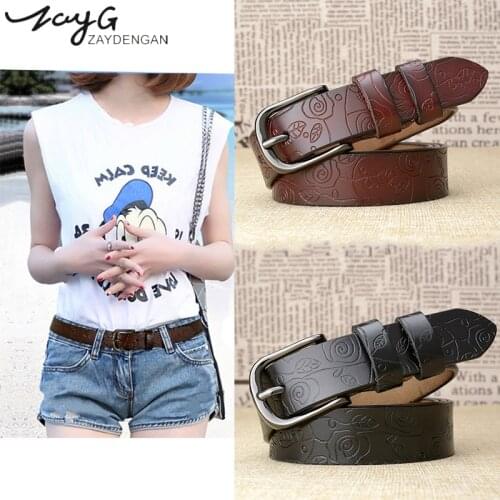 ZAYG Leather Belts for Women Punk Ginning Belt Pin Buckle Female Waistband Luxury Fashion Black Genuine Leather Womens Belt