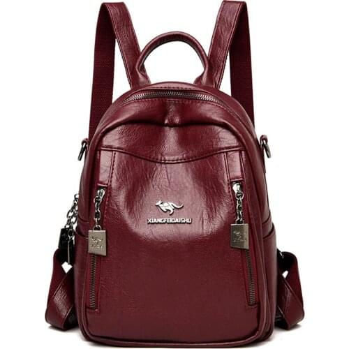 Women Backpack Front Double Zipper Soft Leather Female Travel Shoulder Bags Backpack High Quality School Bags For Girls Mochilas