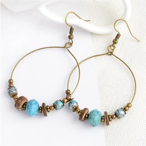 1Pair Indian Tribal Brass Earring Dangle Drop Earring Carved Flower Swirl Gypsy Earring Hanging Casual Jewelry Accessories