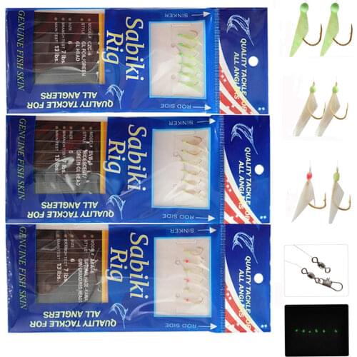 10 Packs Fish Skin Bait Sabiki Rigs 6 Arm Hooks Sea Fishing Flasher Rigs With Swivel Snap Bait Rigs For Herring