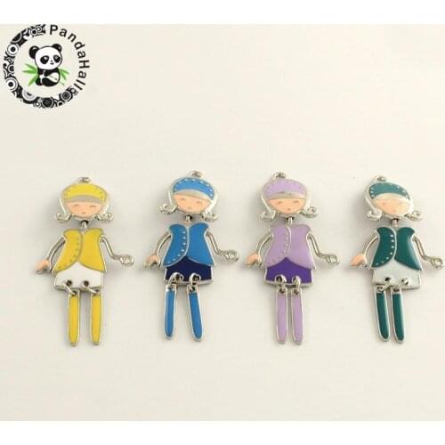 13pcs Cute girl zinc alloy enamel big pendants for jewelry making, nickel free, Metal, mixed color, 60x27x2mm, hole: 2mm F70