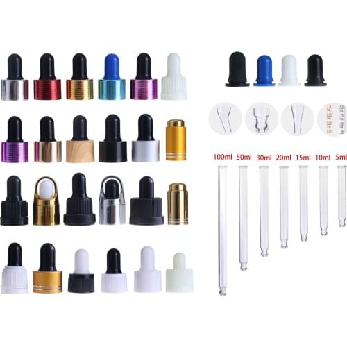 18/410 20/410 Essential glass bottle cap not assembled plain black white dropper cap with glass pipette