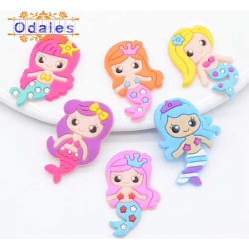 30Pcs/lots Mixed Mermaid Patches with Crown Starfish DIY Crafts Appliques 3D Girls Planar Figurine Accessories Bow Center A52