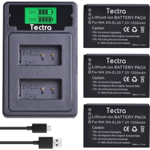 1200mAh 3PCS EN-EL20 EN EL20 EN EL20a Battery+LCD USB Charger Type C Port for Nikon Coolpix P1000 Nikon1 J1, J2, J3 Nikon1 AW1