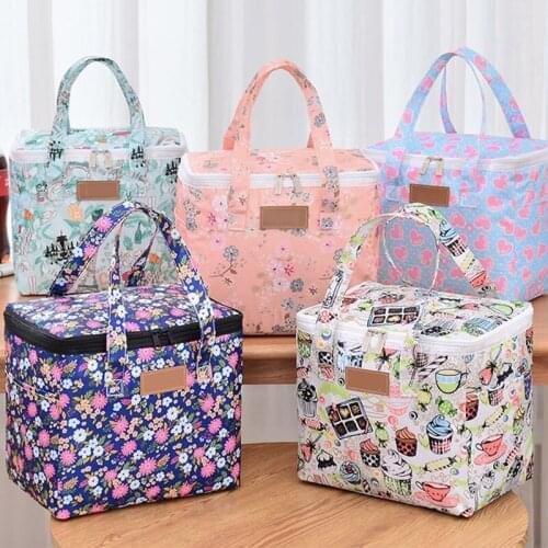 Big Thermal Lunch Bags For Women Cartoon Print Waterproof Outdoor Camping Picnic Drink Food Cooler Bento Bag With Side Pocket