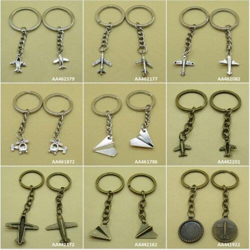 Antique Bronze Silver Plated Keychain Keyring Keytag Key Chain Ring Aircraft Cabochon Base Blank Paper Airplane Helicopter