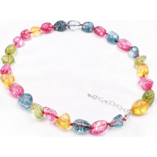Tourmaline Beaded Necklace Coller Rainbow Irregular Stone Strand Chain Femme Women Boho Short Neck Chain Bracelet Jewelry B96