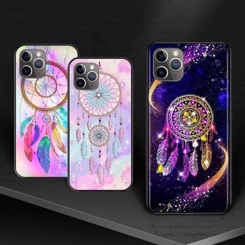Dream catcher watercolor For iPhone 12 11 XS Pro Max Mini XR X 8 7 6 6S Plus 5 SE 2020 Black Cover Phone Case