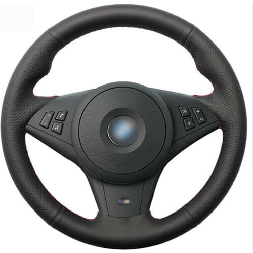 For BMW E60 E63 E64 M5 M6 DIY Top Leather Steering Wheel Hand-stitch on Wrap Cover