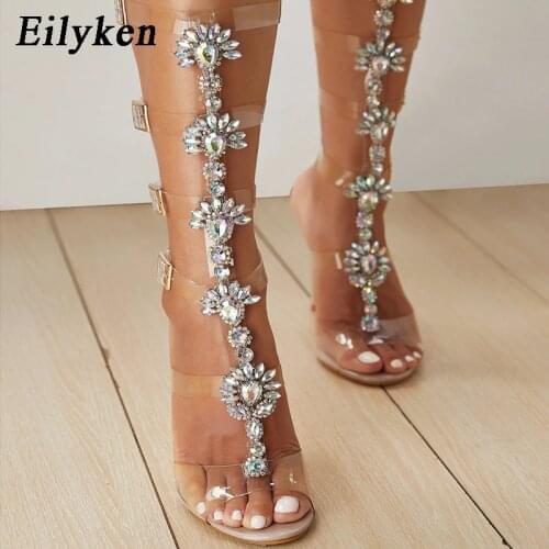 Eilyken 2021 PVC Transparente Sandalias Woman Shoes Open Toe High Heel Shoes Women Summer Party Gladiator Sandals Shoes size 42