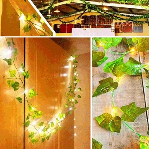 Artificial Creeper Green Leaf Ivy Vine with 10m 100 Leds String Lights DIY LED Leaf Garland For Wedding Party Decorative Light