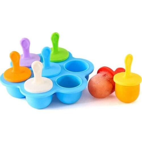 2Pcs 7 Cavity DIY Popsicle Mold Mini Silicone Popsicle Mold Lollipop and Ice Cream Mold Baby Food Storage Container