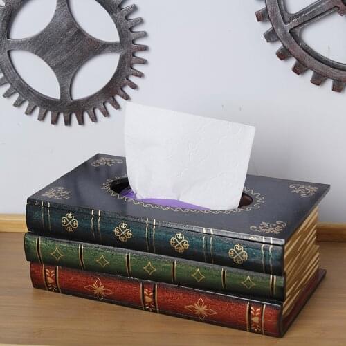 Retro Tissue Box Book Shape Tissue Box Luxurious Retro Retangle Napkin Paper Holder Ring Tissue Storage Boxs Household Supplies