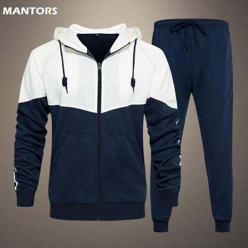 2021 Autumn Mens Patchwork Set Korean Fashion 2-piece Sets Hoodie Jacket + Pants Men Tracksuit Streetwear Fitness Sportswear Men