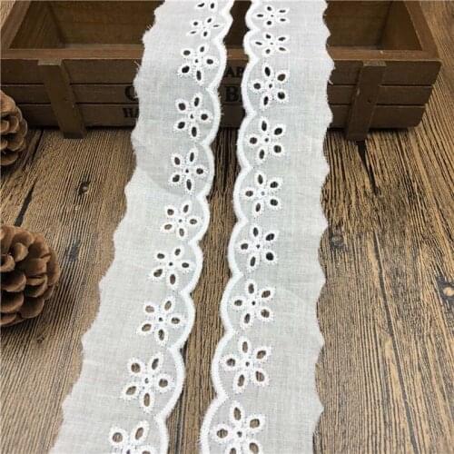 30Yards White Cotton Embroidery Flower Lace Trim Fabric Sewing Applique DIY Ribbon Trim Guipure Cloth Dress Decor 4cm Wide